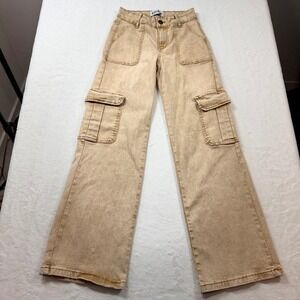Disclosure Cargo Pants Womens 3/26 Tan Exc Wide Leg High Rise Denim Utility